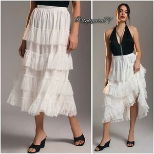 NWT, ANTHROPOLOGIE, FOREVER THAT GIRL TIERED SKIRT in White